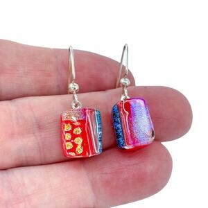 Vintage Sterling Silver 925 Artisan Pink Red Dichroic Glass